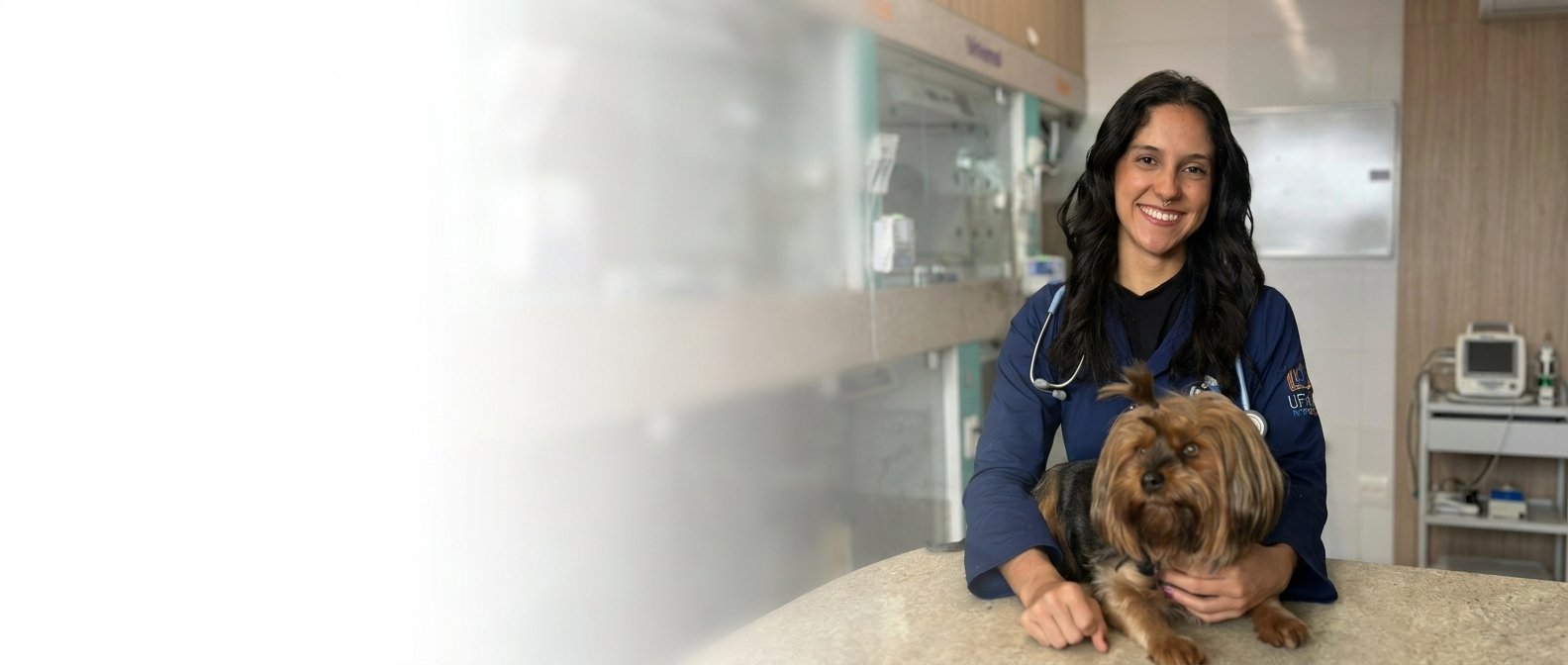 Dra. Françoise Araújo realizando atendimento cardiológico veterinário